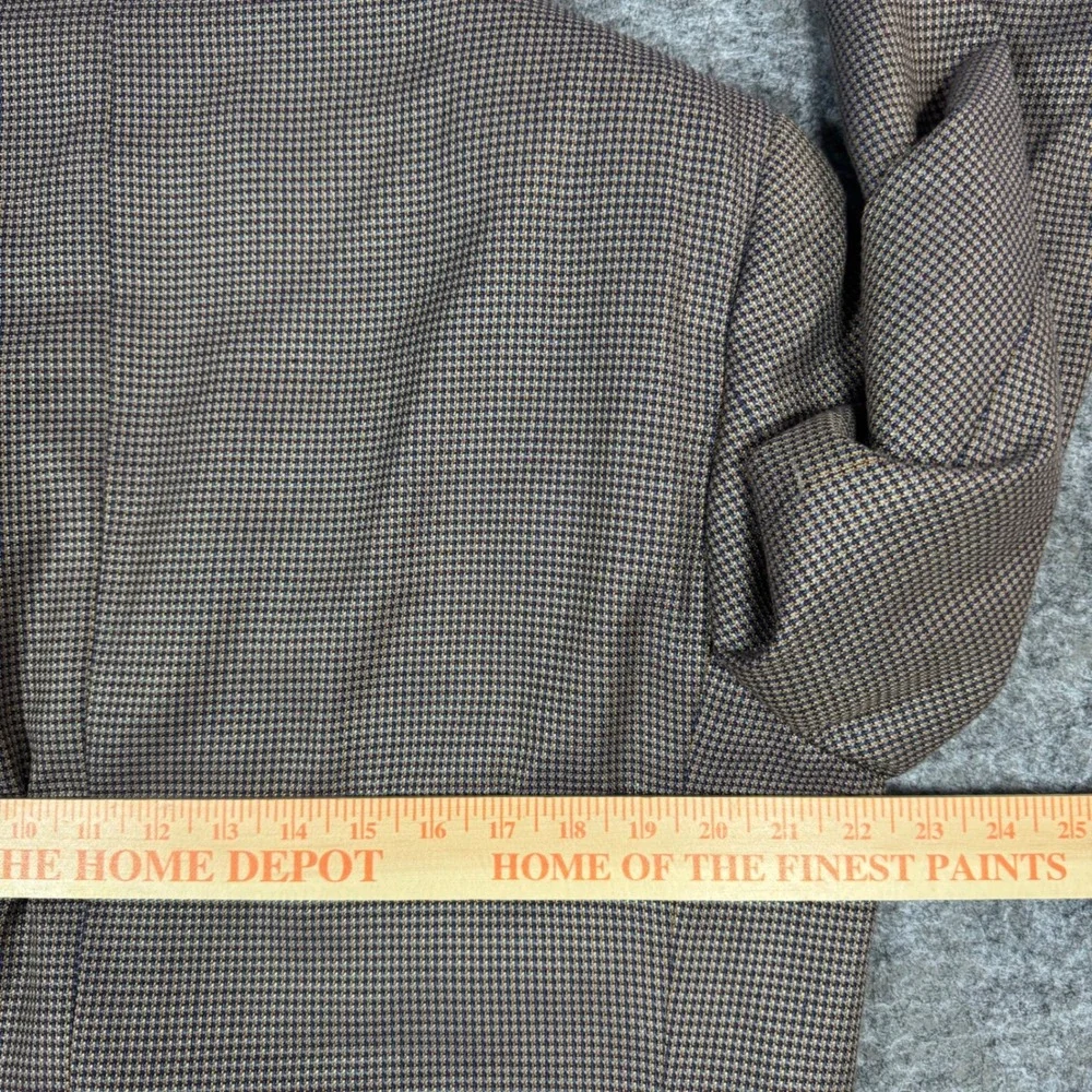 Joseph Abboud Silk Wool Blazer Jacket Mens 44R Tan Blue Houndstooth Sport Coat